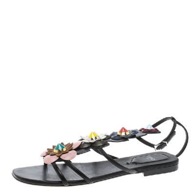 Pre-owned Fendi Multicolor Leather Flowerland Ankle Strap Gladiator Sandals Size 37.5