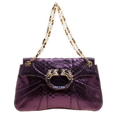 Pre-owned Gucci Purple Python Tom Ford Jeweled Dragon Chain Clutch