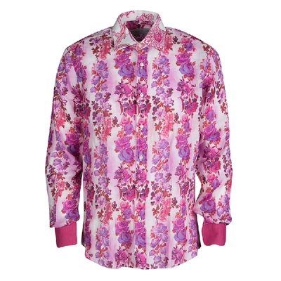 Pre-owned Etro Multicolor Floral Printed Linen Long Sleeve Button Front Shirt L