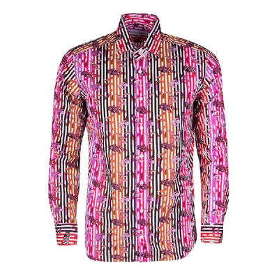 Pre-owned Etro Multicolor Fish Print Striped Cotton Long Sleeve Button Front Shirt Xl