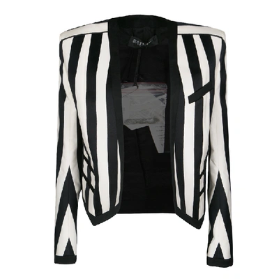 Pre-owned Balmain Monochrome Striped Open Front Blazer M In Black