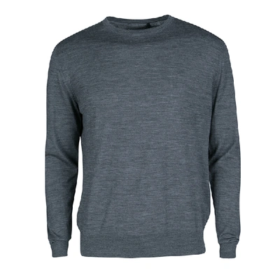 Pre-owned Prada Grey Slub Knit Long Sleeve Crew Neck Sweater L