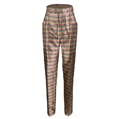 Pre-owned Saint Laurent Paris Multicolor Striped Silk Brocade High Waist Pants M