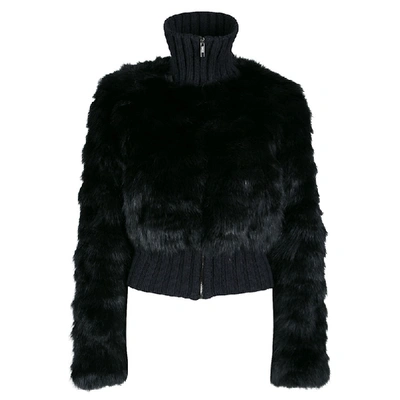 Pre-owned Fendi Black Cashmere And Fox Fur Zip Front Bomber Jacket S