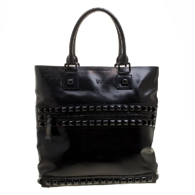 Pre-owned Burberry Black Glazed Leather Studded Tote