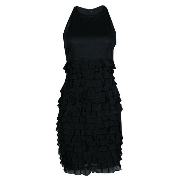 black dress with ruffles at the bottom