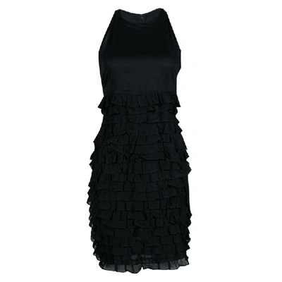 Pre-owned Burberry London Black Cotton Tiered Ruffle Bottom Sleeveless Dress S