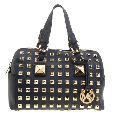 Pre-owned Michael Michael Kors Navy Blue Leather Studded Grayson Satchel