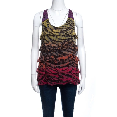 Pre-owned Diane Von Furstenberg Multicolor Printed Silk Ruffled Tiered Pitonesa Top M