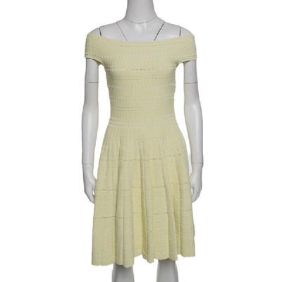 Pre-owned Alexander Mcqueen Yellow Stretch Perforated Knit Fit And Flare Dress M
