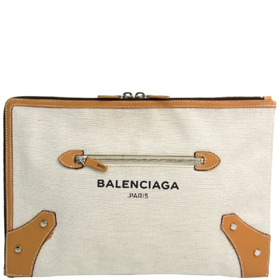 Pre-owned Balenciaga Two Tone Canvas/leather Clutch Bag In Multicolor