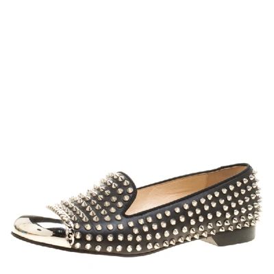Pre-owned Christian Louboutin Black Spike Studded Leather Glitz Smoking Slippers Size 41.5