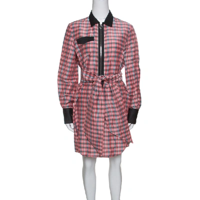 Pre-owned Isabel Marant Checked Ramie And Silk Contrast Trim Belted Mofira Shirt Dress M In Multicolor