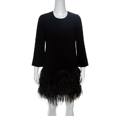 Pre-owned Elizabeth And James Black Tiered Ostrich Feather Trim  