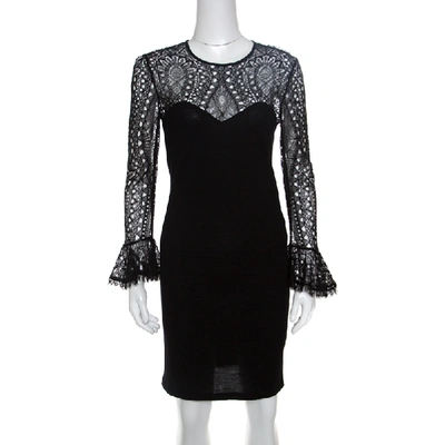 Pre-owned Emilio Pucci Black Lace Bodice Detail Wool Dress S