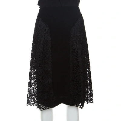 Pre-owned Joseph Black Pleated Lace Detail Courtney Skirt S