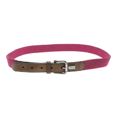 Pre-owned Dolce & Gabbana Pink/brown Canvas And Leather Belt 105 Cm