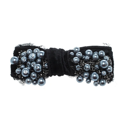 Pre-owned Dolce & Gabbana Grey Faux Pearl Embellished Black Bow Brooch