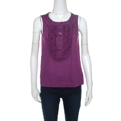 Pre-owned Chanel Purple Cotton Jersey Ruffled Yoke Detail Sleeveless Top S