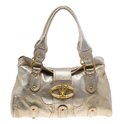 Pre-owned Valentino Garavani Gold Leather Crystal Catch Satchel