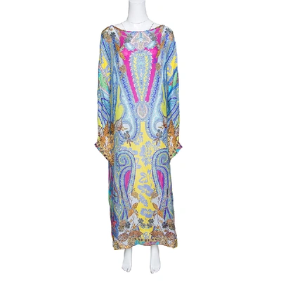 Pre-owned Etro Multicolor Printed Silk Gauze Long Sleeve Dress M