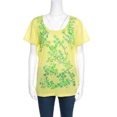 Pre-owned Balenciaga Yellow And Green Floral Cutout Printed T-shirt M