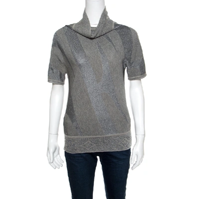 Pre-owned Gianfranco Ferre Metallic Patterned Jacquard Knit Short Sleeve Top M