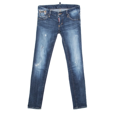 Pre-owned Dsquared2 Indigo Distressed Splatter Effect Denim Skinny Jeans S In Blue