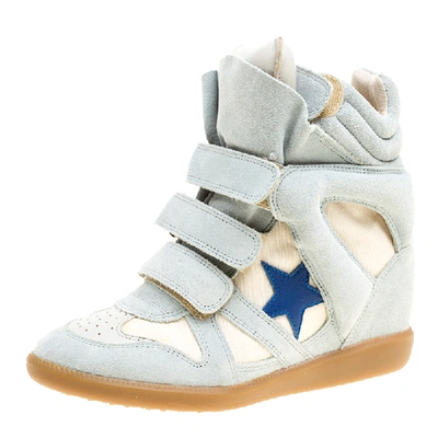 Pre-owned Isabel Marant Grey/beige Suede And Canvas Bayley Star Wedge Sneakers Size 37
