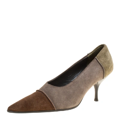 Pre-owned Miu Miu Tricolor Suede Pointed Toe Pumps Size 36.5 In Brown