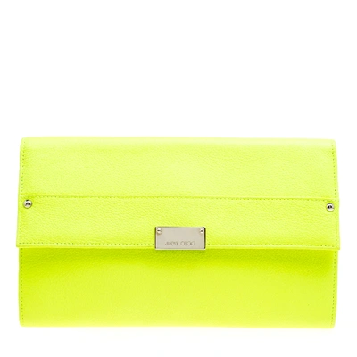 Pre-owned Jimmy Choo Fluorescent Green Leather Reese Wallet Clutch