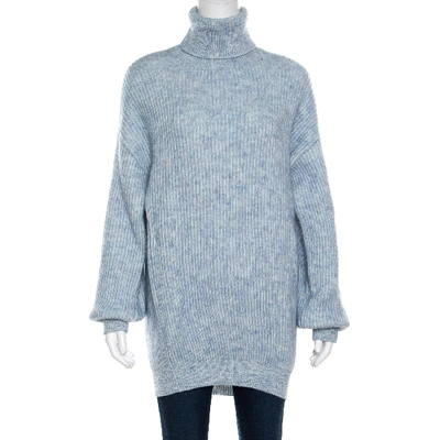 Pre-owned Stella Mccartney Mottled Blue Wool And Mohair Blend Rib Knit Turtleneck Sweater L