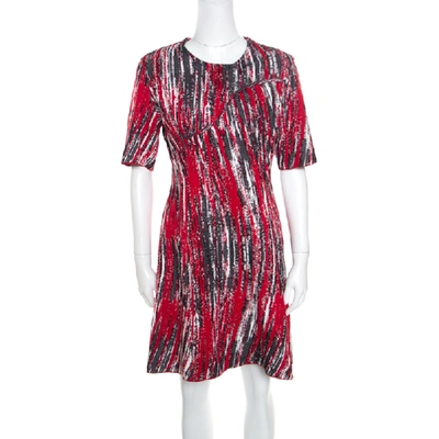 Pre-owned Kenzo Multicolor Jacquard Knit Curved Overlap Bodice Detail Dress Xl In Red