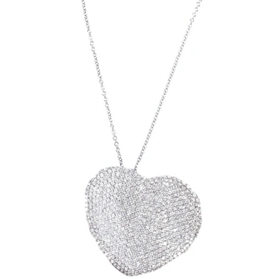 Pre-owned Pasquale Bruni Diamond Pave Setting Heart White Gold Pendant Necklace In Silver