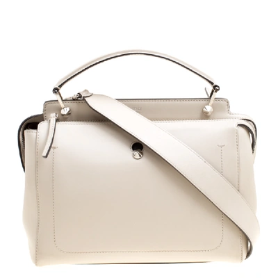Pre-owned Fendi Off White Leather Dotcom Top Handle Bag In Beige