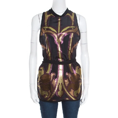 Pre-owned Gucci Black Lurex Metallic Panelled Art Nouveau Top S