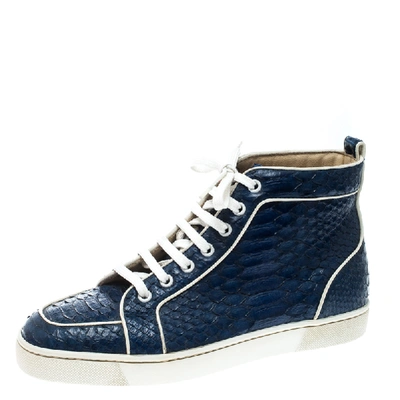 Pre-owned Christian Louboutin Blue Python Leather Rantus Orlato High Top Sneakers Size 40