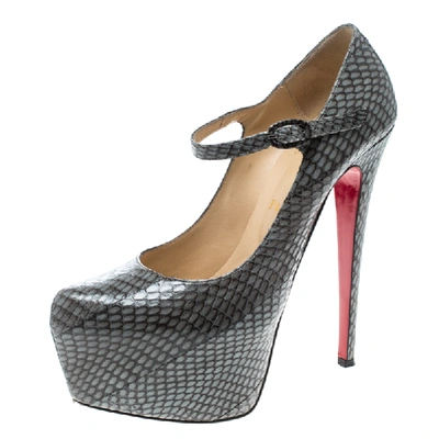 Pre-owned Christian Louboutin Grey Snakeskin Leather Lady Daf Mary Jane Platform Pumps Size 39.5