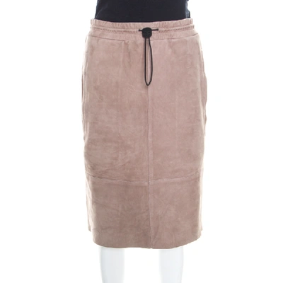 Pre-owned Joseph Rose Taupe Suede Drawstring Detail Margo Pencil Skirt S In Beige