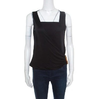 Pre-owned Gucci Black Draped Jersey Bamboo Buckle Detail Sleeveless Top S