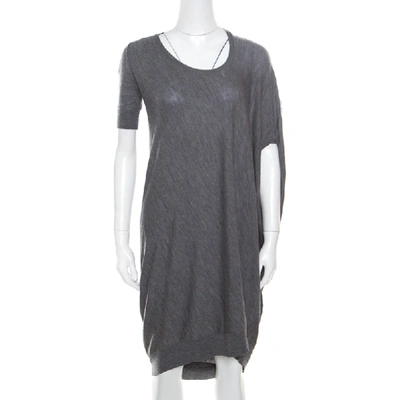 Pre-owned Alexander Mcqueen Grey Melange Wool Asymmetric Sleeve Oversized Shift Dress S