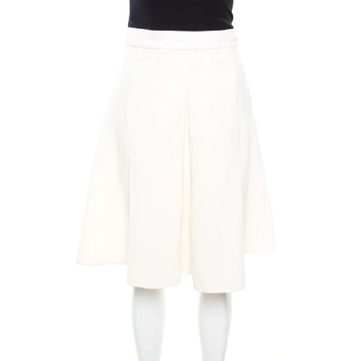 Pre-owned Ermanno Scervino Cream Textured Wool Inverted Pleat A Line Skirt S