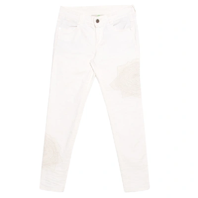 Pre-owned Stella Mccartney White Cotton Stretch Rose Embroidered Applique Skinny Jeans S