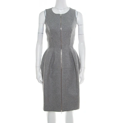 Pre-owned Alaïa Grey Cashmere Wool Zip Front Fit And Flare Sleeveless Dress M