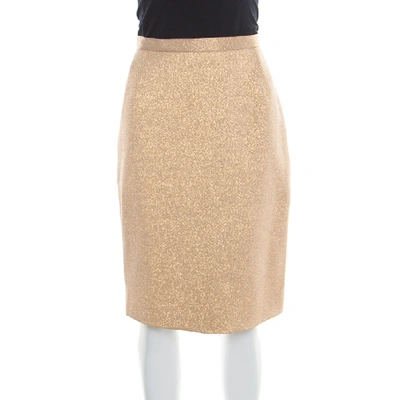 Pre-owned Dolce & Gabbana Matte Gold Cloque Knit Pencil Skirt M