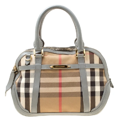 Pre-owned Burberry Grey House Check Fabric And Leather Orchard Bowler Bag