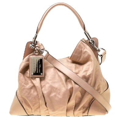 Pre-owned Dolce & Gabbana Metallic Pink Leather Miss Brooke Hobo