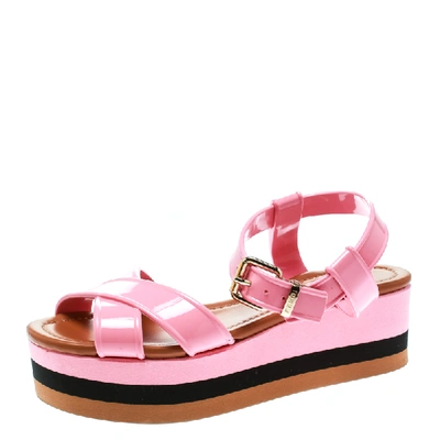 Pre-owned Fendi Pink Pvc Hydra Crisscross Ankle Strap Platform Sandals Size 37