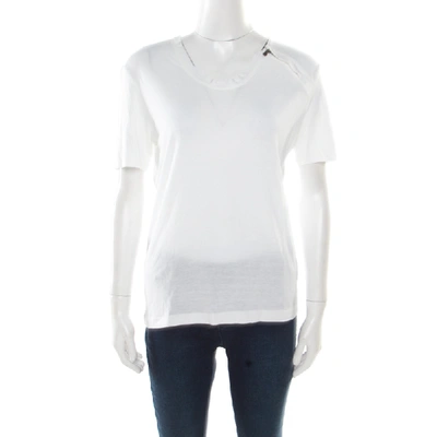 Pre-owned Bottega Veneta Off White Stretch Knit Zipper Detail T-shirt S