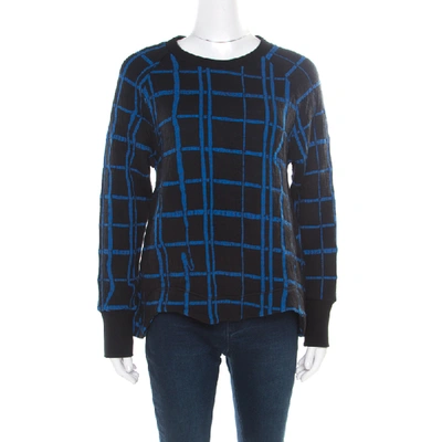 Pre-owned Kenzo Black And Blue Checkered Flared Hem Sweatshirt L